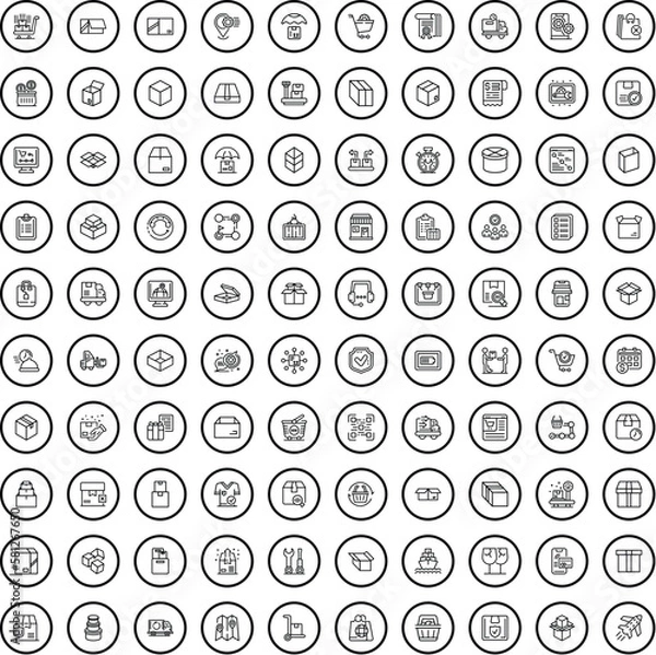 Fototapeta 100 delivery icons set. Outline illustration of 100 delivery icons vector set isolated on white background