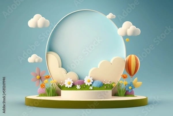 Fototapeta Easter podium, spring flower, cloud. Generative AI
