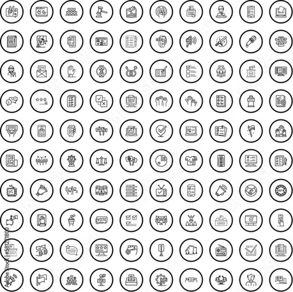 Fototapeta 100 election icons set. Outline illustration of 100 election icons vector set isolated on white background