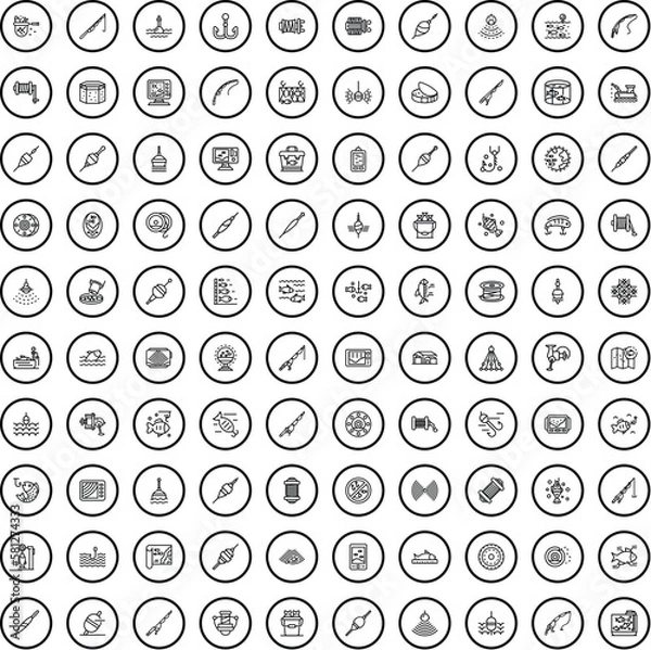 Fototapeta 100 fish icons set. Outline illustration of 100 fish icons vector set isolated on white background