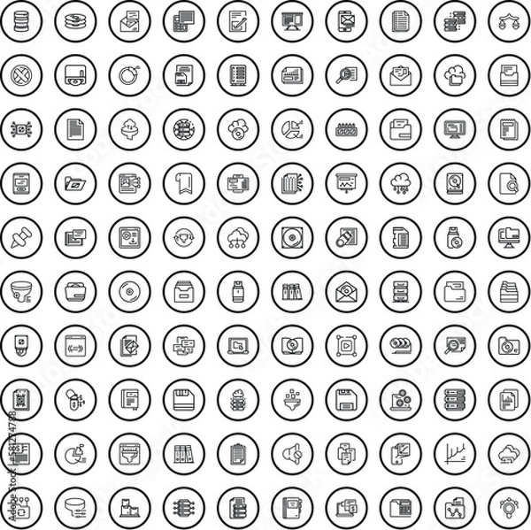 Fototapeta 100 folder icons set. Outline illustration of 100 folder icons vector set isolated on white background