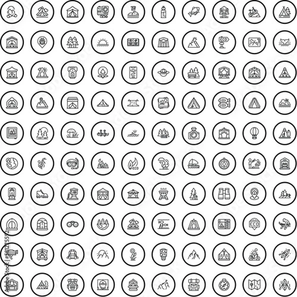 Fototapeta 100 forest icons set. Outline illustration of 100 forest icons vector set isolated on white background