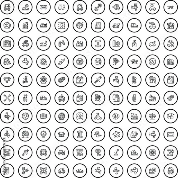 Fototapeta 100 garage icons set. Outline illustration of 100 garage icons vector set isolated on white background