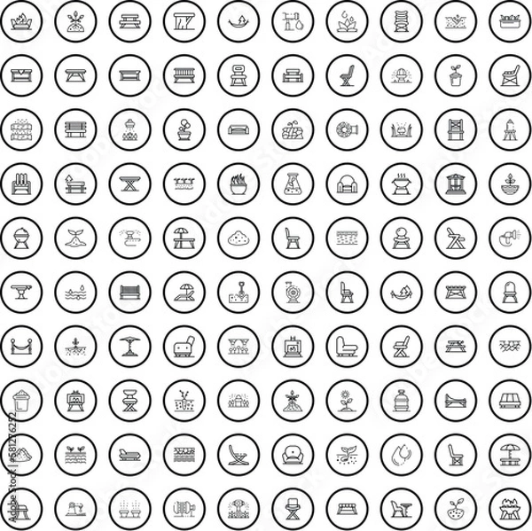 Fototapeta 100 garden icons set. Outline illustration of 100 garden icons vector set isolated on white background