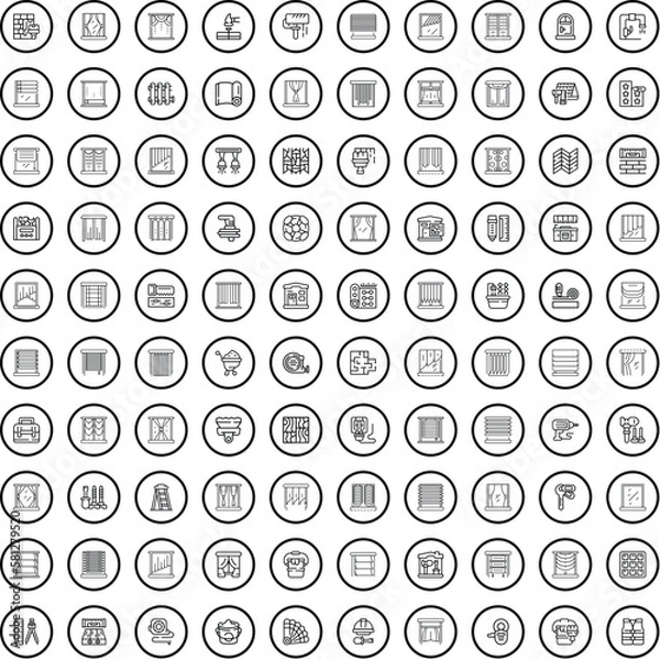 Fototapeta 100 interior icons set. Outline illustration of 100 interior icons vector set isolated on white background