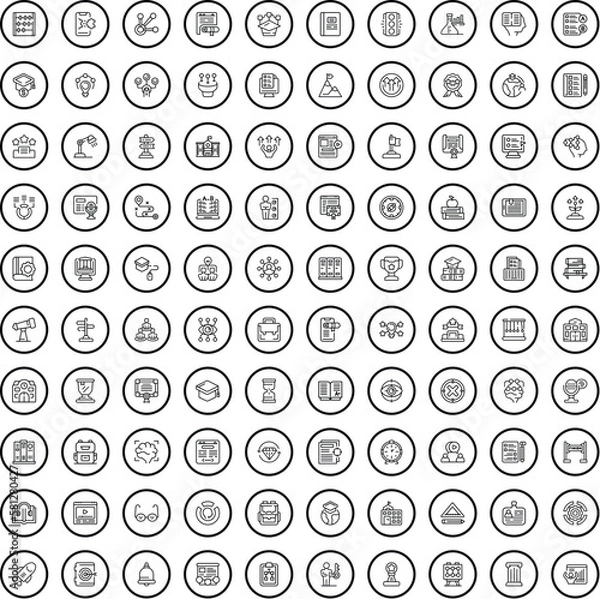Fototapeta 100 knowledge icons set. Outline illustration of 100 knowledge icons vector set isolated on white background