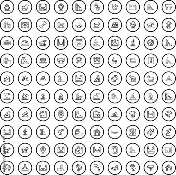 Fototapeta 100 park icons set. Outline illustration of 100 park icons vector set isolated on white background