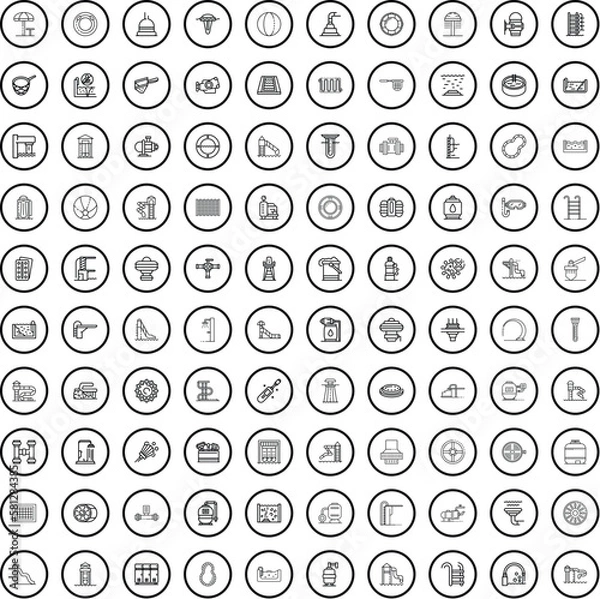 Fototapeta 100 pool icons set. Outline illustration of 100 pool icons vector set isolated on white background