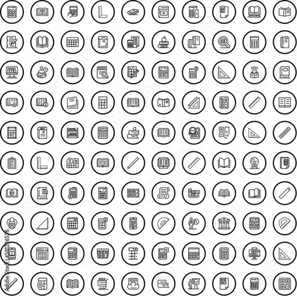 Fototapeta 100 school icons set. Outline illustration of 100 school icons vector set isolated on white background