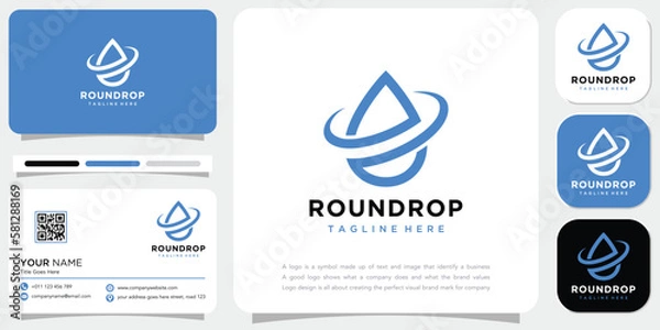 Obraz A round water drop logo with a blue circle concept and business card.