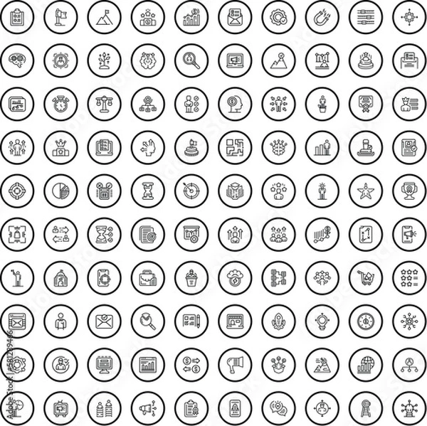 Fototapeta 100 success icons set. Outline illustration of 100 success icons vector set isolated on white background