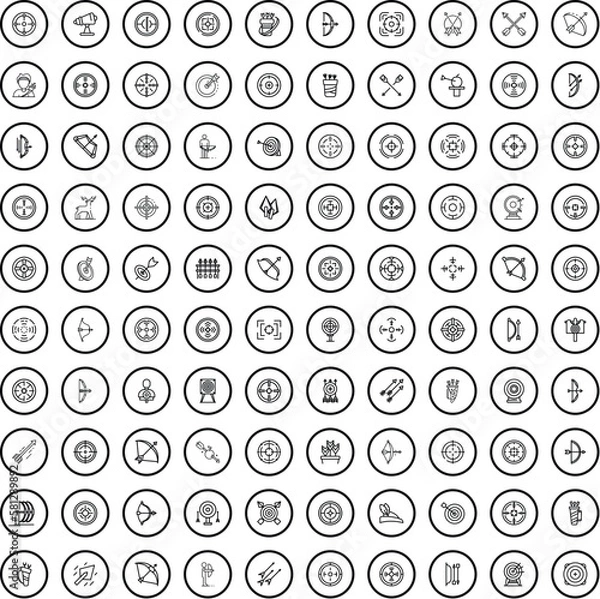 Fototapeta 100 target icons set. Outline illustration of 100 target icons vector set isolated on white background