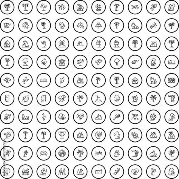 Fototapeta 100 tree icons set. Outline illustration of 100 tree icons vector set isolated on white background