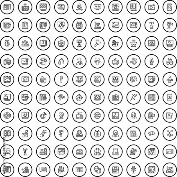 Fototapeta 100 tv icons set. Outline illustration of 100 tv icons vector set isolated on white background