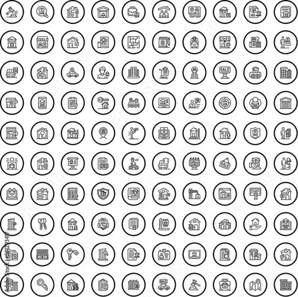 Fototapeta 100 villa icons set. Outline illustration of 100 villa icons vector set isolated on white background