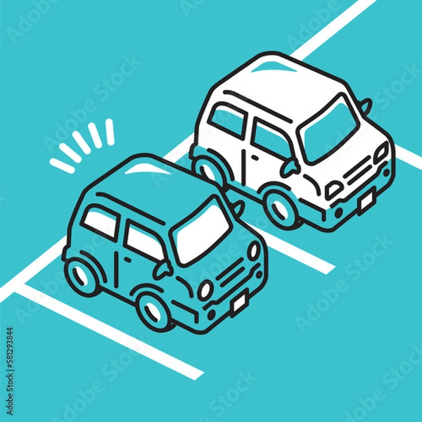 Obraz スマートキーに反応するパーキングエリアに駐車している軽自動車