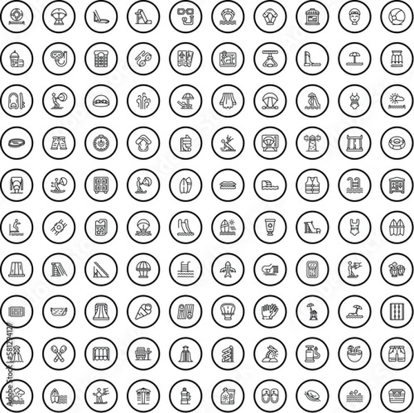 Fototapeta 100 water sport icons set. Outline illustration of 100 water sport icons vector set isolated on white background