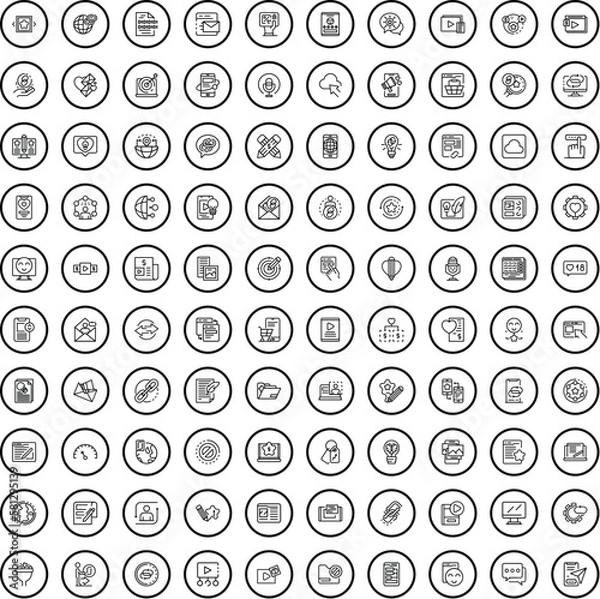 Fototapeta 100 website icons set. Outline illustration of 100 website icons vector set isolated on white background