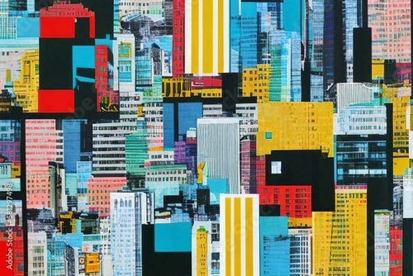 Obraz cityscape paper collage, mixed media paper cutoff