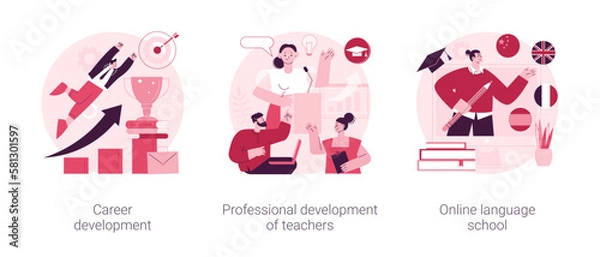 Fototapeta Successful career path abstract concept vector illustration set. Career development, professional development of teachers, online language school, job responsibility, conference abstract metaphor.
