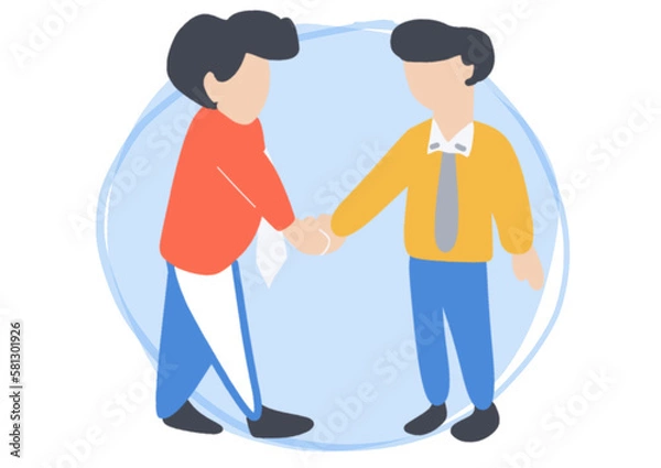 Fototapeta flat design businessman shake hands and congratulations with employee who work successfully. data analytics and marketing planning. goal and success concept.