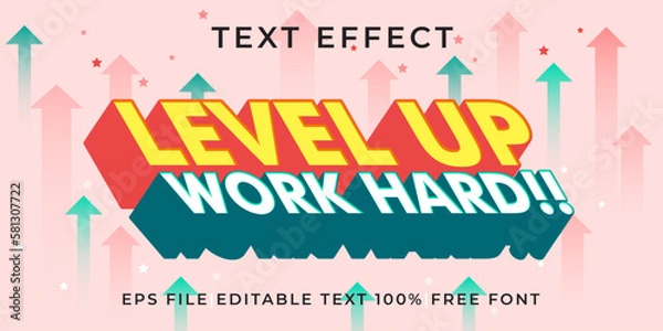 Fototapeta Level up work hard text effect logo mockup vector template mockup