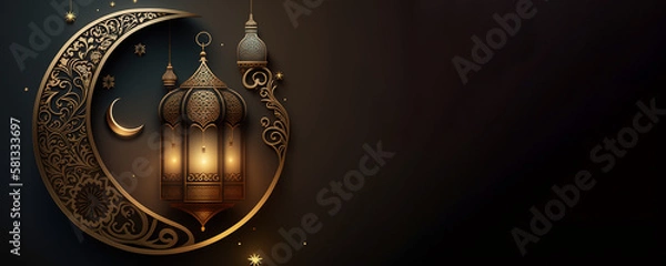 Obraz Arabic lantern Ramadan concept, copy space background. Generative AI