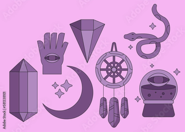 Fototapeta Set Collection Esoteric Flat Design With Pink Background
