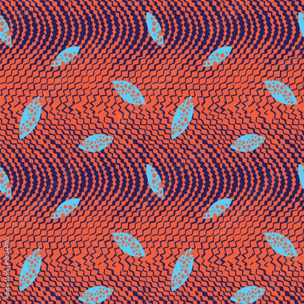 Obraz Groovy Style 70s, vectors and illustrations with a 1970s style, retro 70's style, psychedelics, vintage Design, Pattern with orange and blue stripes