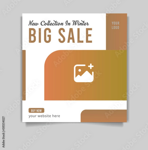 Fototapeta Fashion sale social media post template vector design,banner blog promotion. fully editable Instagram and facebook square post frame puzzle organic sale poster. fresh yellow element shape