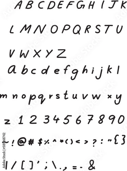 Fototapeta alphabets hand drawn letters and numbers vector illustration 