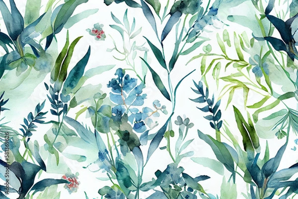 Fototapeta Botanical watercolor wallpaper pattern. generative ai