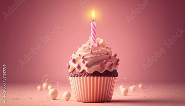 Obraz Adding a Festive Touch: Cupcake with Candle for Celebrations and Special Occasions