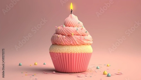 Obraz Adding a Festive Touch: Cupcake with Candle for Celebrations and Special Occasions