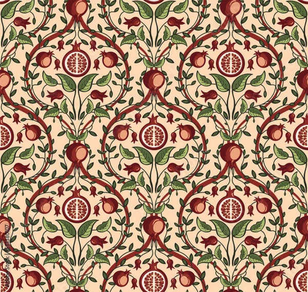Obraz Seamless pattern with pomegranate on a beige background