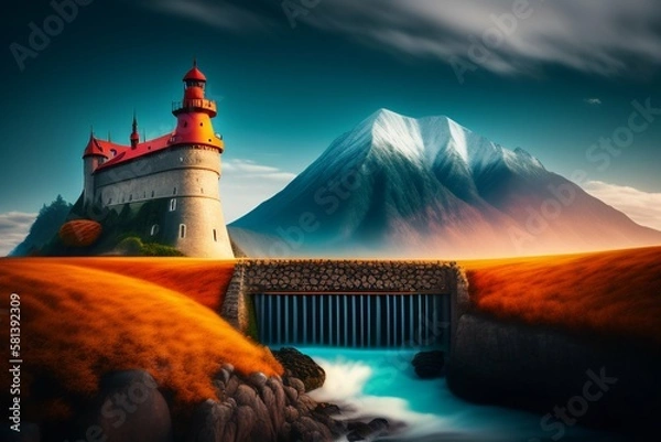 Fototapeta castle on the hill ai generative