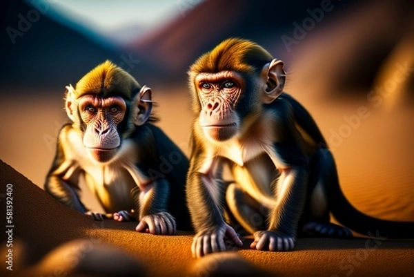 Fototapeta two monkeys in the desert ai generative