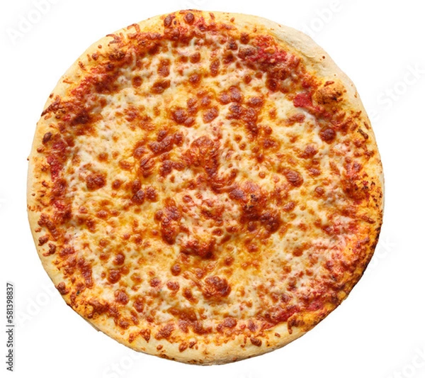 Obraz cheese pizza that is unsliced shot from top down view and isolated