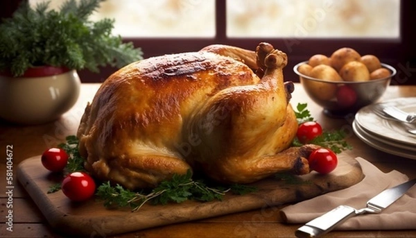 Obraz クリスマス_ローストチキン_Christmas_roasted chicken_generative ai