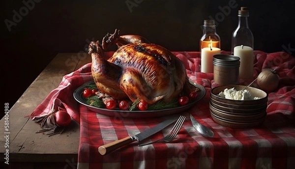 Obraz クリスマス_ローストチキン_Christmas_roasted chicken_generative ai