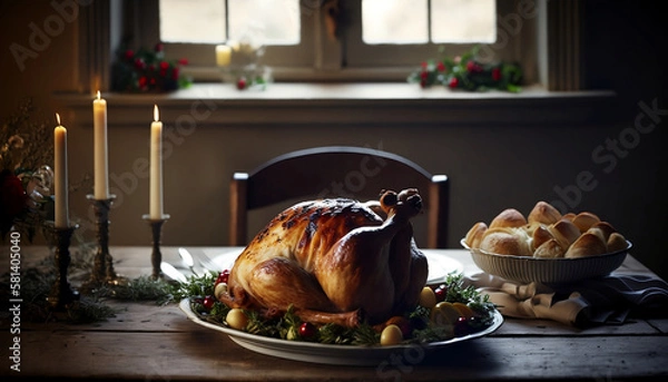 Obraz クリスマス_ローストチキン_Christmas_roasted chicken_generative ai