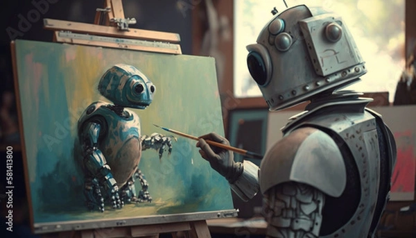 Fototapeta 絵を描くロボット_Painting Robot_Humanoid robot_generative ai