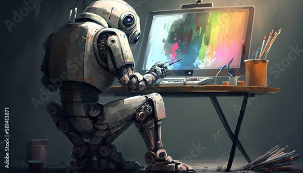 Obraz パソコンで絵を描くロボット_Painting Robot_generative ai