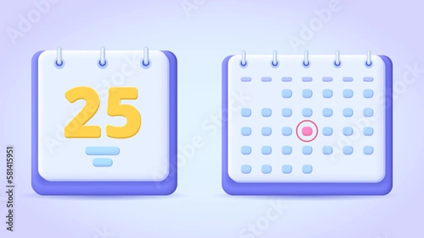 Fototapeta Calendar, schedule, day, date, application, deadline, time organisation icon. 3d vector illustration. Three dimensional modern icon set.