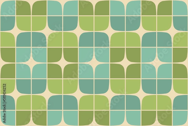 Obraz Retro seamless pattern design - green and blue toned nostalgic repeat background for textile, wallpaper, and wrapping paper
