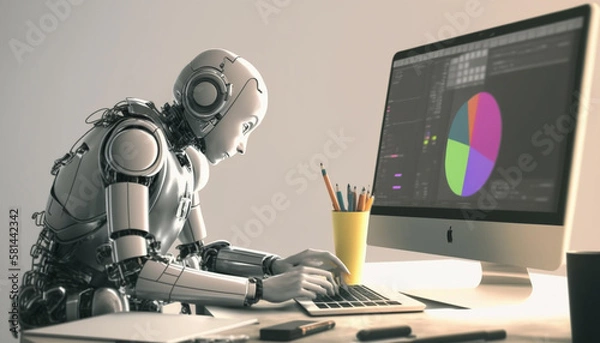 Obraz データ分析するロボット_Robot to analyze data_generative ai