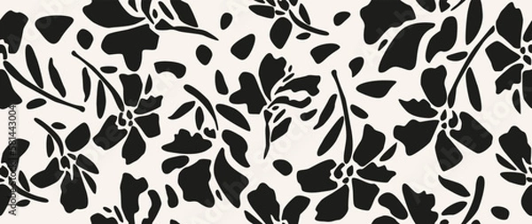 Fototapeta Vector seamless background. Minimalistic abstract floral pattern. Modern print in black color on a light background. Ideal for textile design, screensavers, covers, cards, invitations and posters.