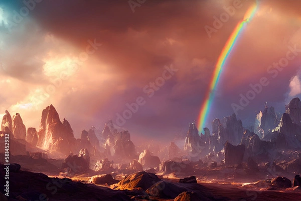 Fototapeta rainbow over mountains ai generative