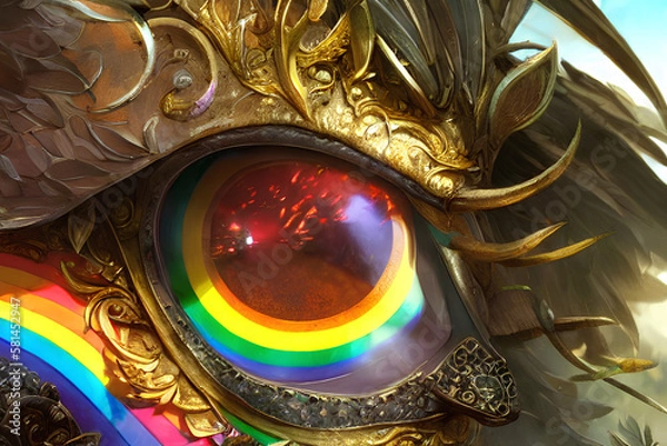 Obraz Dragon eye rainbow ai generative
