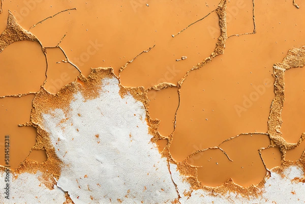 Obraz orange and white cracked wall background, generative ai